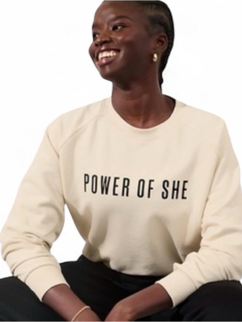 Athleta Power Of She Women’s Crewneck Plush Fleece Sweatshirt Cream Small SP